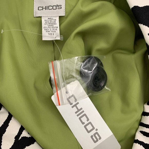 Chicos 2 Jacket Animal Print Single Button Front Black White Collared Pockets - Picture 3 of 5